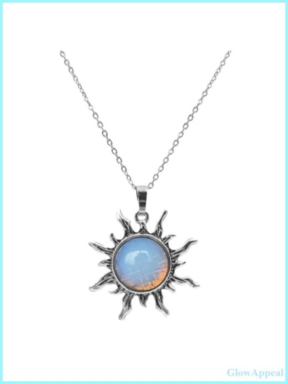 Opal Sun Pendant Necklace Stainless Steel Chain Boho Healing Jewelry